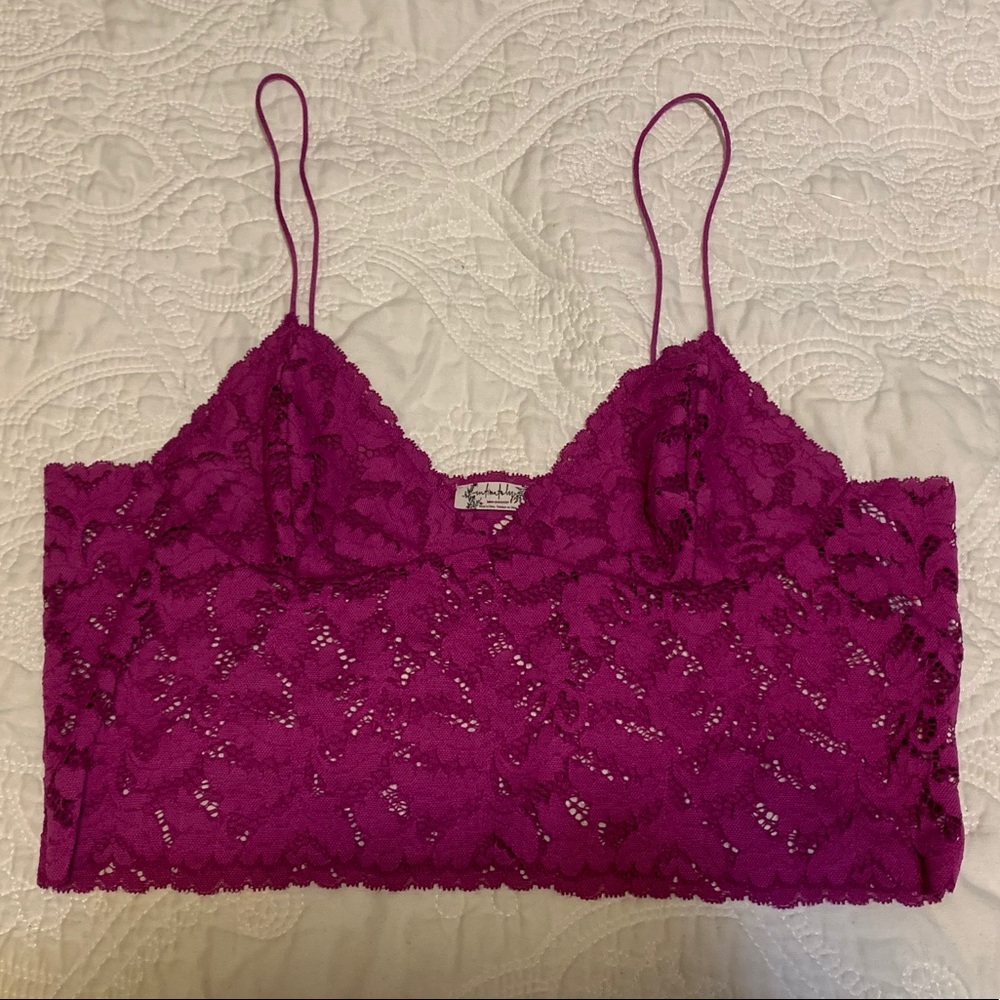 Free People Purple Lace Long Crop Bralette